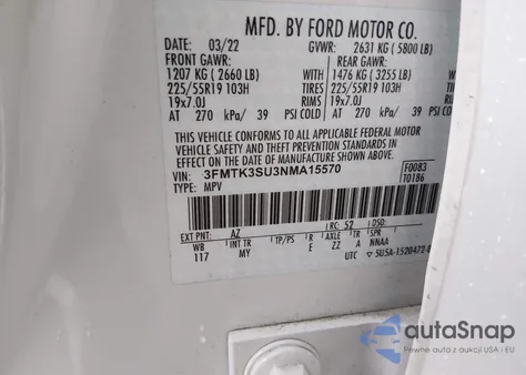 2022 Ford Mustang Mach-E Premium z USA, uszkodzony, nr VIN 3FMTK3SU3NMA15570